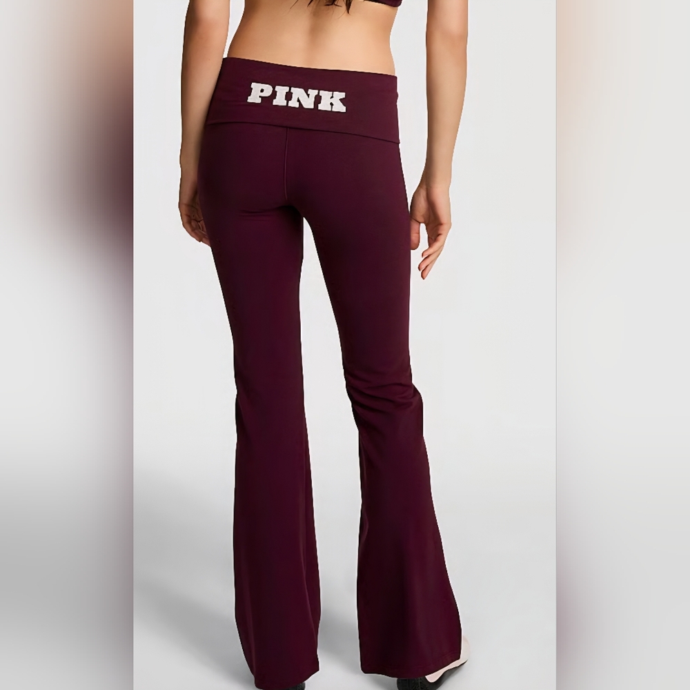 Victoria's Secret Dark Burgundy Flare Pants Large NWT Glitters Logo